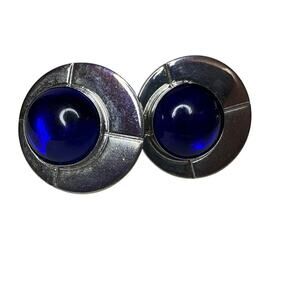 Vintage Silvertone Cabochon Faux Lapis Lazuli Circle Cufflinks